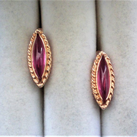 Vintage Russian Russia USSR 14K 585 Rose Gold Pink Tourmaline Marquise EARRINGS - Picture 4 of 8